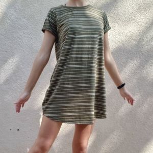 Green and white striped t-shirt dress